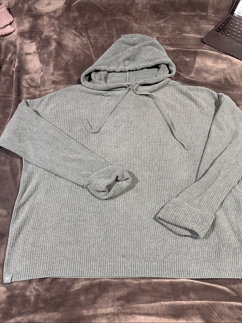 Barefoot Dreams Ribbed Hooded Crewneck Sweater - Light Sage